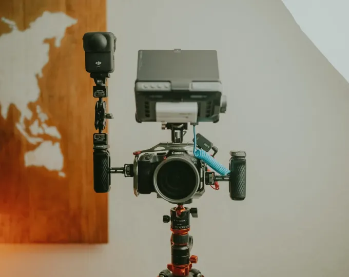 Tripod set-up for a studio interview